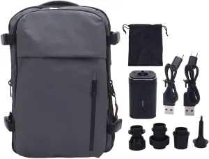 Compression Travel Backpack, 55L Large Expandable Backpack Storage Vacuum Backpacks, Water Proof Casual Backpacks with Pump & Packing Cubes for College, Travel, Work (Gray)