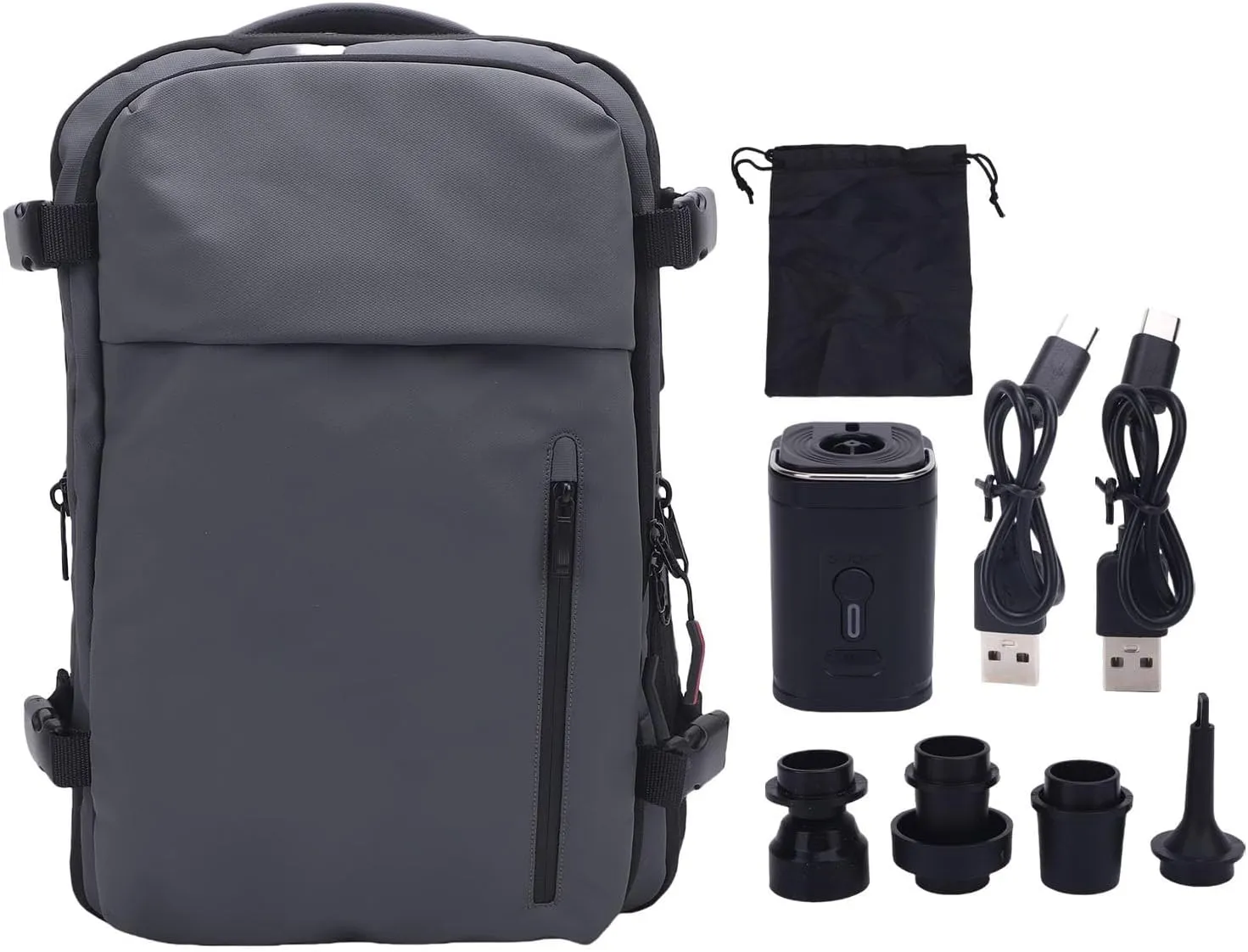 Compression Travel Backpack, 55L Large Expandable Backpack Storage Vacuum Backpacks, Water Proof Casual Backpacks with Pump & Packing Cubes for College, Travel, Work (Gray)