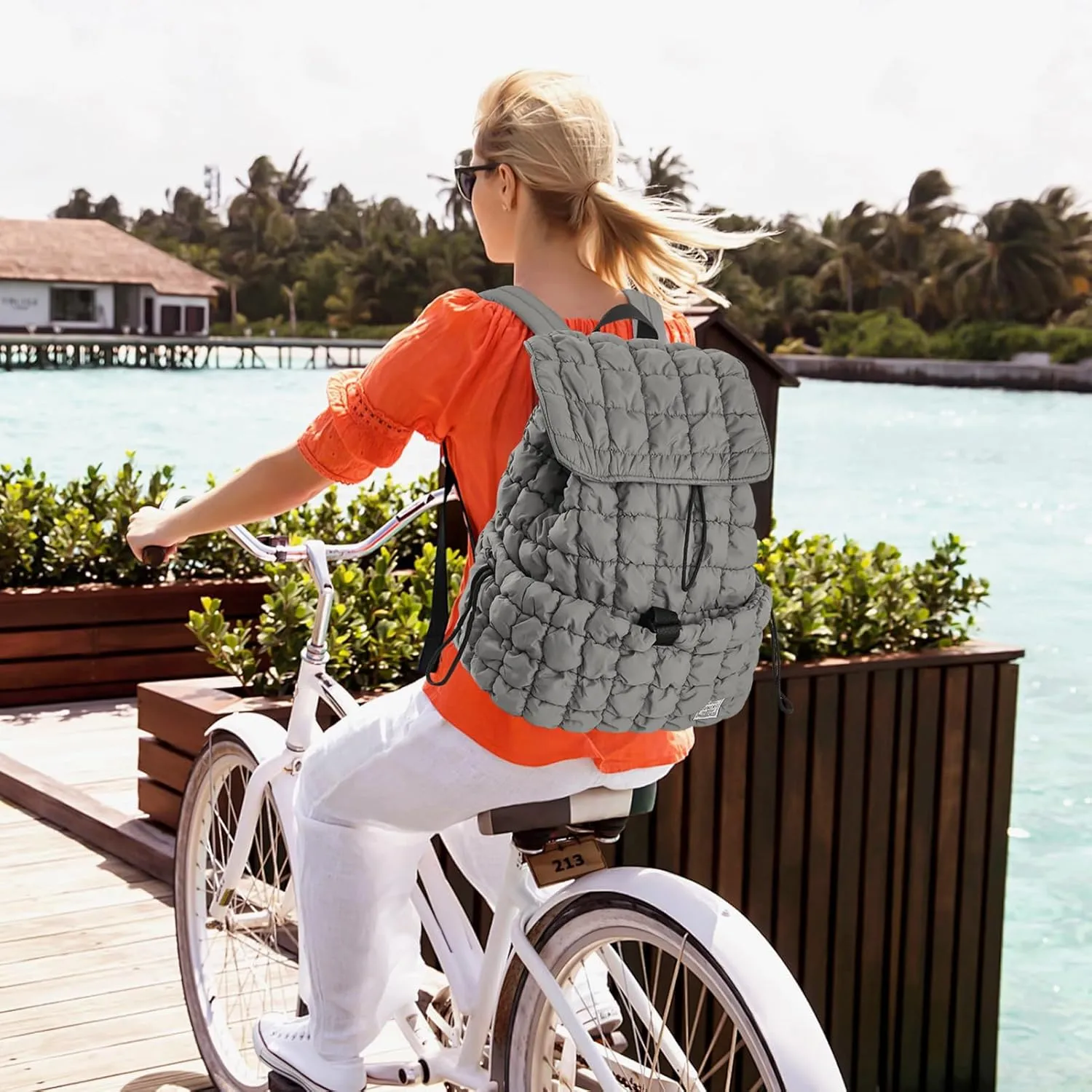 CONTAIL 18L Quilted Puffer Backpack for Women,Lightweight Puffy Hiker Pack,Grey