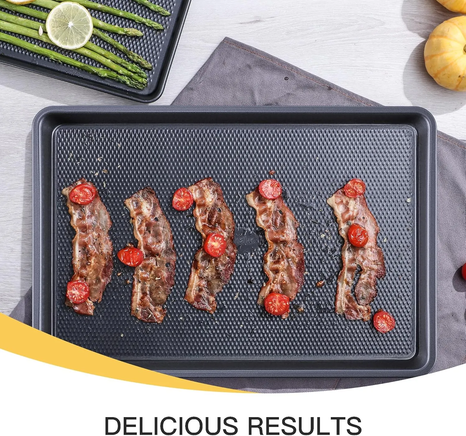 Cookie Sheets for Baking Nonstick - HONGBAKE Baking Sheet Pan Set of 3, Half/Quarter/Jelly Roll Pan for Oven with Diamond Texture Pattern, 57% Thicker Carbon Steel Cookie Trays, Dark Grey