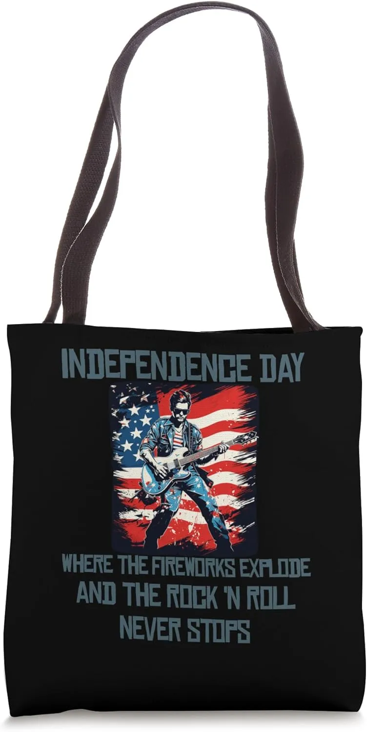 Cool fireworks and rock'n roll on 4th of July costume Tote Bag