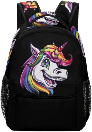 Cool Unicorn With Dental Braces Smile Laptop Backpack Lightweight Travel Backpack Business Work Bag Carry on Backpack with Adjustable Strap