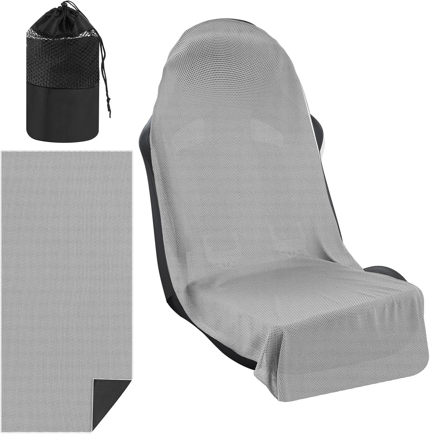 Cooling Car Seat Towel Covers with Storage Bag Seat Post Workout Sweat Washable Cover Non Slip for Car Towel for Dog Pet Workout Outdoor Sport Activitie (Light Gray)