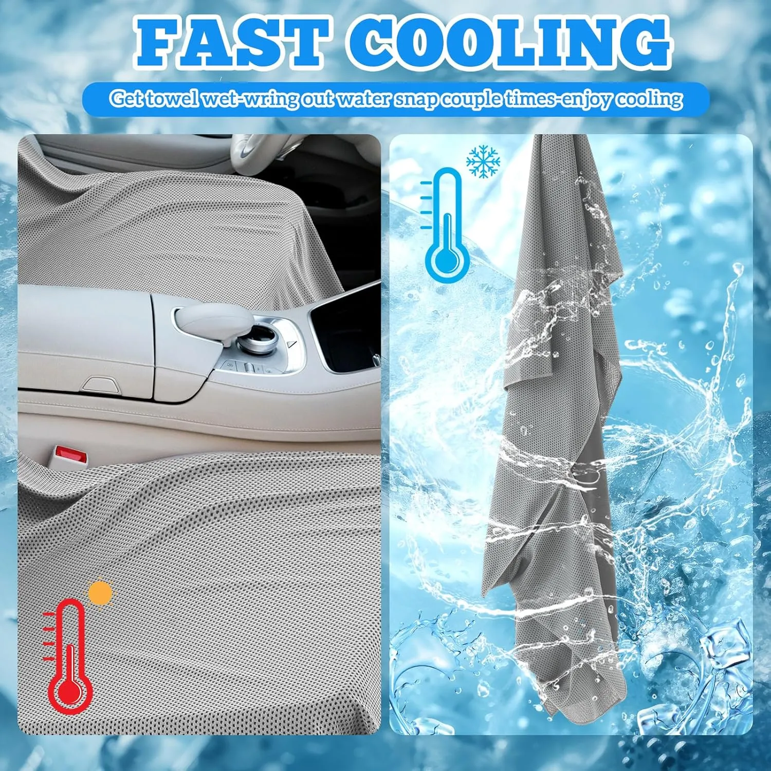 Cooling Car Seat Towel Covers with Storage Bag Seat Post Workout Sweat Washable Cover Non Slip for Car Towel for Dog Pet Workout Outdoor Sport Activitie (Light Gray)
