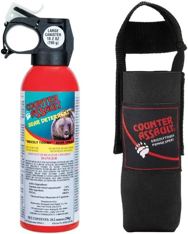 Counter Assault - EPA Certified, Maximum Strength & Distance Bear Repellent Spray - Hottest Formula Allowed by Law - Night Glow Locator & Tactical Holster Included (10.2 oz)