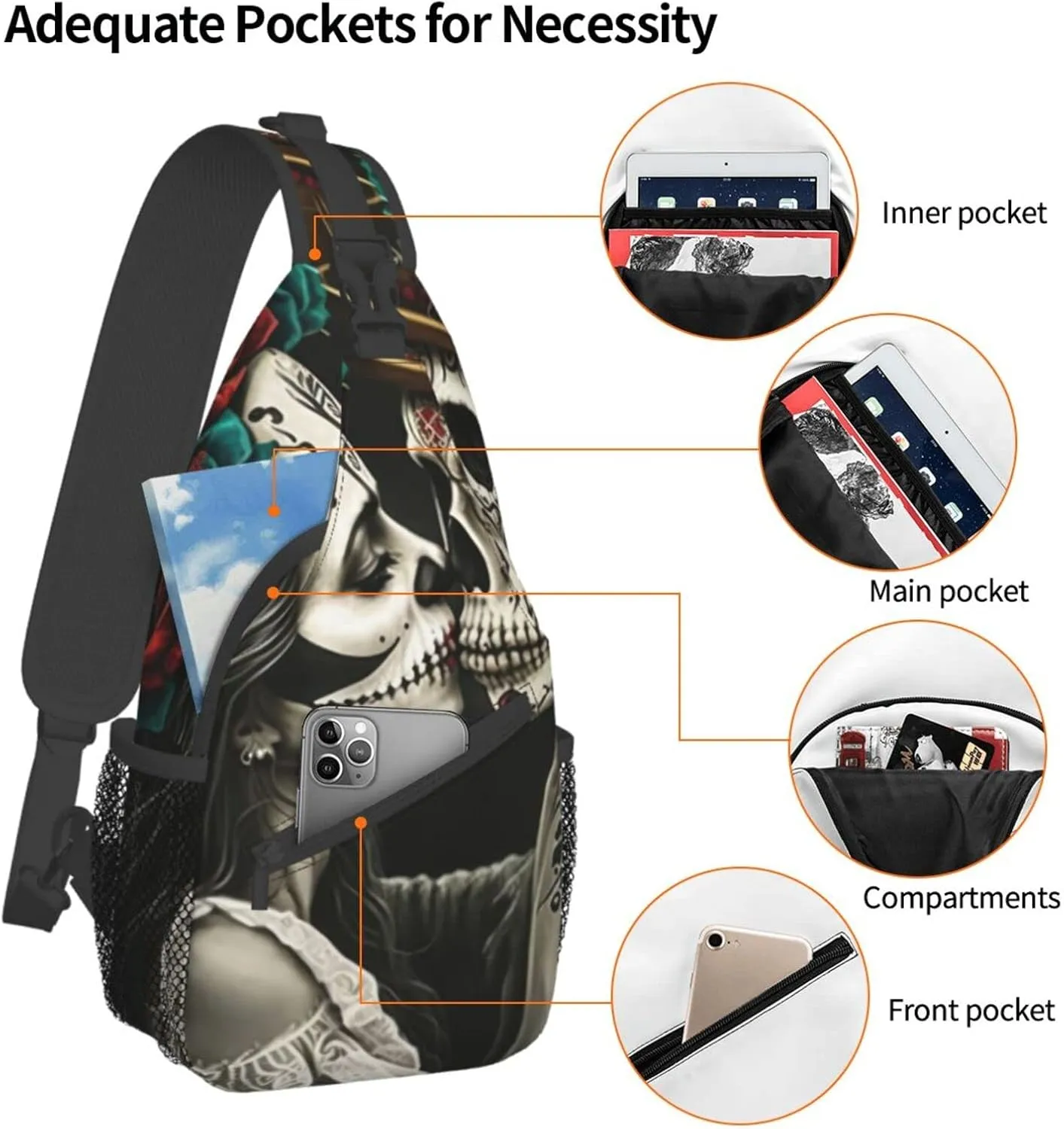 Couple Skull Outdoor Cross-body Shoulder Bag, Unisex Backpack For Women Men Young Hiking Travel