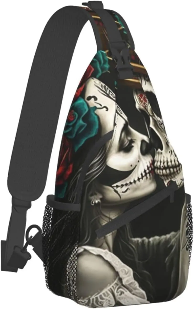 Couple Skull Outdoor Cross-body Shoulder Bag, Unisex Backpack For Women Men Young Hiking Travel