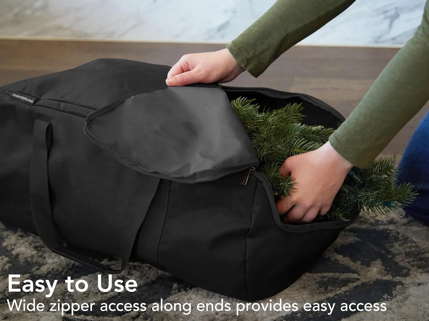 Covermates Keepsakes Garland Duffle Bag – Durable Polyester, Reinforced Handles, Fits up to 25 Foot Garland Depending on Thickness - Holiday Storage, Black