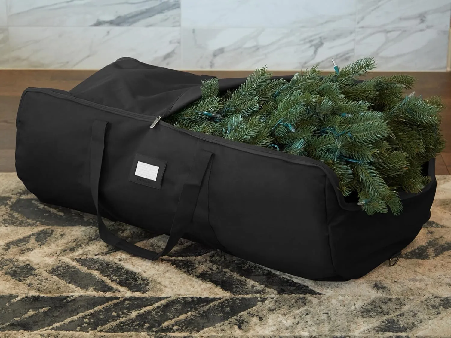 Covermates Keepsakes Garland Duffle Bag – Durable Polyester, Reinforced Handles, Fits up to 25 Foot Garland Depending on Thickness - Holiday Storage, Black