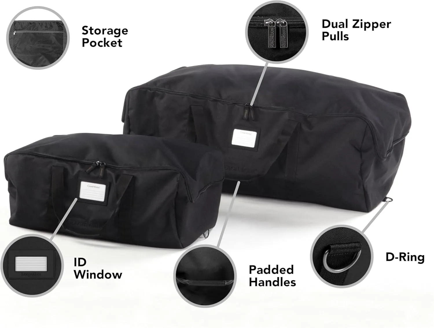 Covermates Keepsakes Garland Duffle Bag – Durable Polyester, Reinforced Handles, Fits up to 25 Foot Garland Depending on Thickness - Holiday Storage, Black