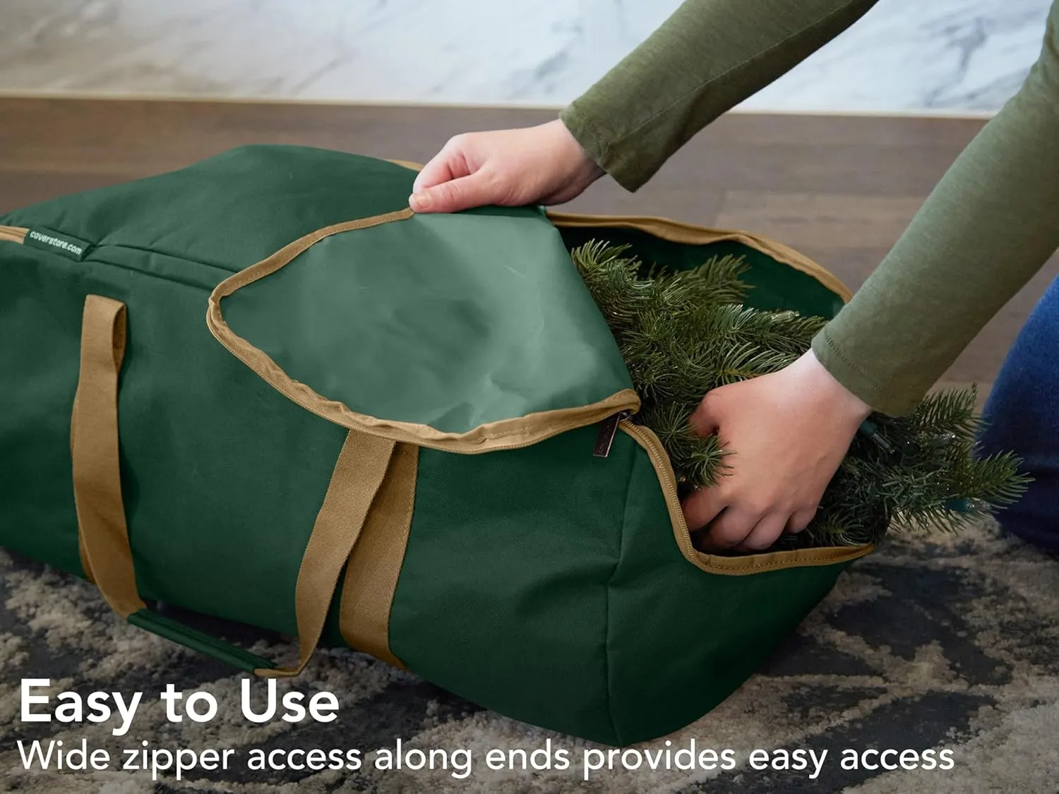 Covermates Keepsakes Garland Duffle Bag – Durable Polyester, Reinforced Handles, Fits up to 25 Foot Garland Depending on Thickness - Holiday Storage, Green