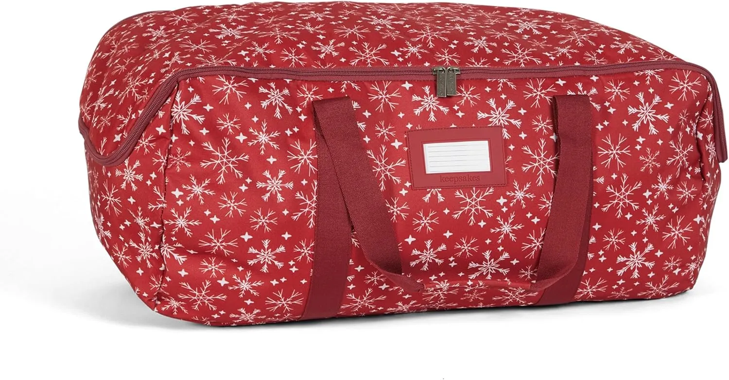 Covermates Keepsakes Garland Duffle Bag – Durable Polyester, Reinforced Handles, Fits up to 25 Foot Garland Depending on Thickness - Holiday Storage, Red Snowflake