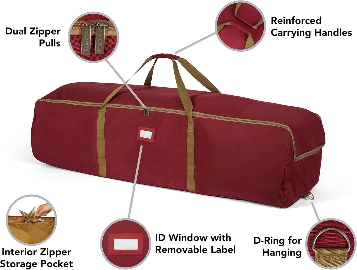 Covermates Keepsakes Garland Duffle Bag – Durable Polyester, Reinforced Handles, Fits up to 25 Foot Garland Depending on Thickness - Holiday Storage, Red