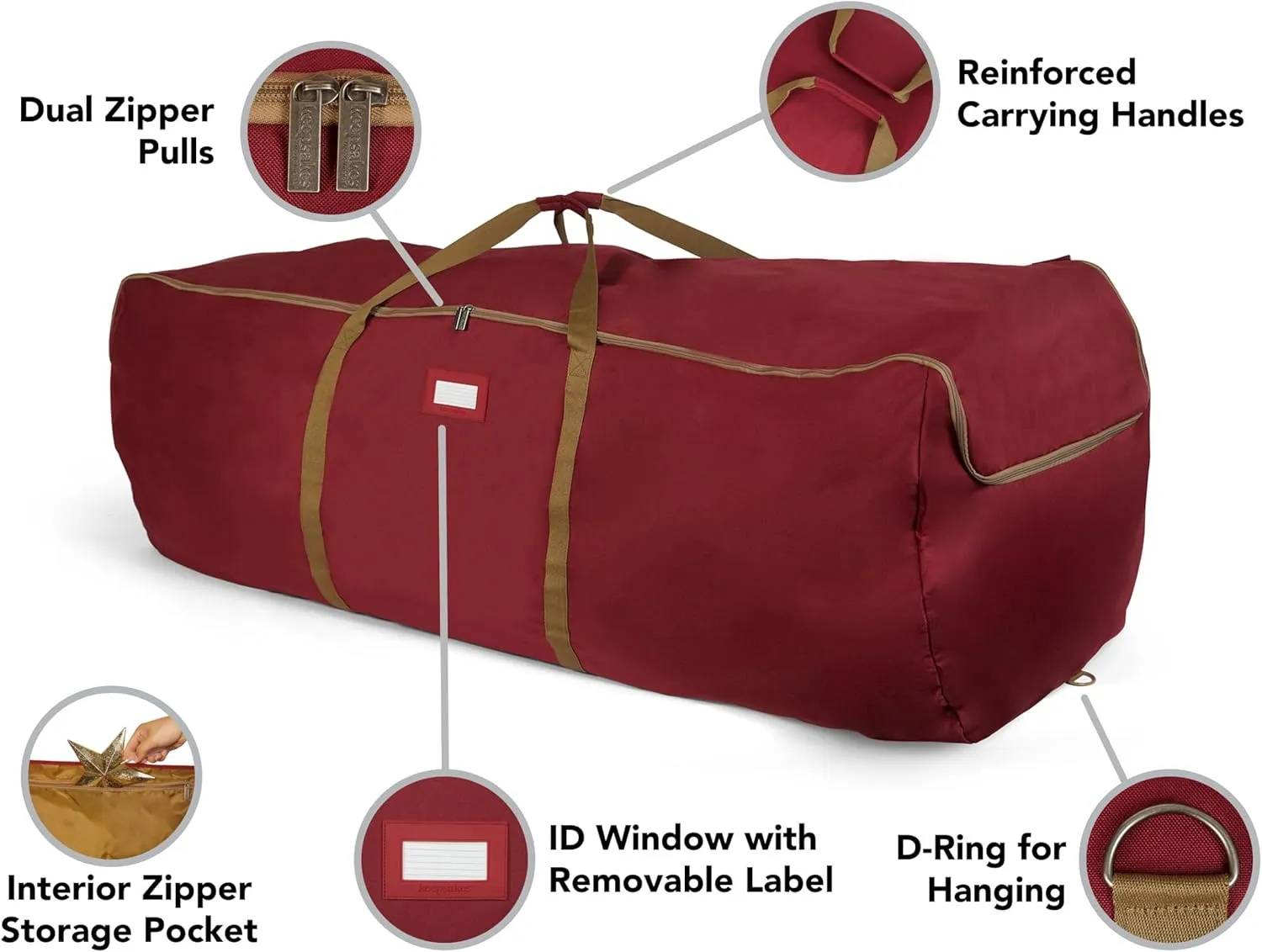 Covermates Keepsakes Garland Duffle Bag – Durable Polyester, Reinforced Handles, Fits up to 25 Foot Garland Depending on Thickness - Holiday Storage, Red