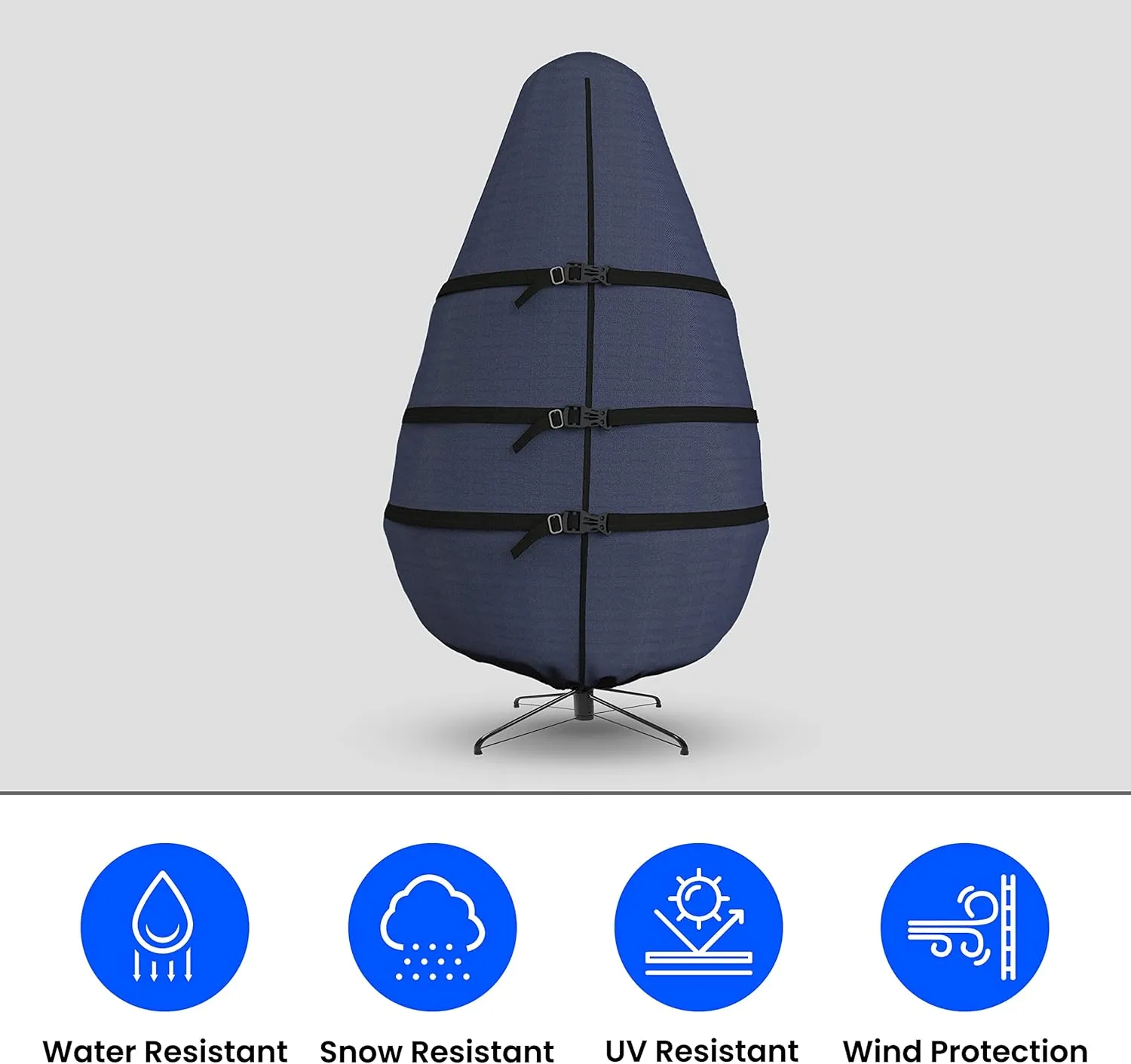 Covers & all Christmas Tree Upright Storage Bag, 8 oz Heavy Duty 600 Denier Water Repellant and UV Resistant Fabric with Buckle Straps, Zipper & Drawstrings (5’ feet, Navy Blue)
