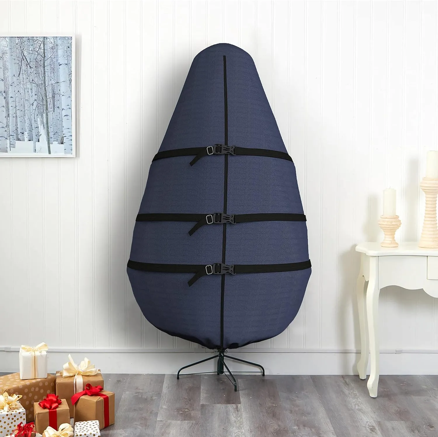 Covers & all Christmas Tree Upright Storage Bag, 8 oz Heavy Duty 600 Denier Water Repellant and UV Resistant Fabric with Buckle Straps, Zipper & Drawstrings (5’ feet, Navy Blue)