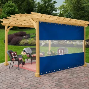 Covers & All Outdoor Curtains for Patio Waterproof, 18 oz PVC Polyester Tear and UV Resistant Clear Panel Curtain Featuring Rust-Free Grommets, Ideal for Patios, and Pergola (8' H x 8' W Feet, Blue)