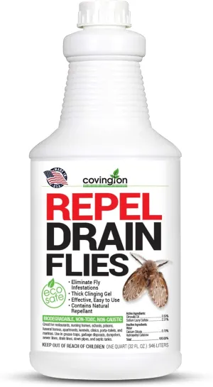 Covington Drain Fly Repellent (32oz) – Fruit Fly & Gnat Eliminator – Fast-Acting Indoor Bug & Gnat Killer Gel Treatment – Safe for Kitchen, Bathroom, Septic – Get Rid of Indoor Flies Fast, USA Made