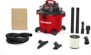 CRAFTSMAN CMXEVBE17595 16 Gallon 6.5 Peak HP Wet Dry Vac, Heavy-Duty Shop Vacuum Wet and Dry with Filter, Dust Bag, Diffuser, Dusting Brush, Hose and Attachments for Home Projects & Renovations