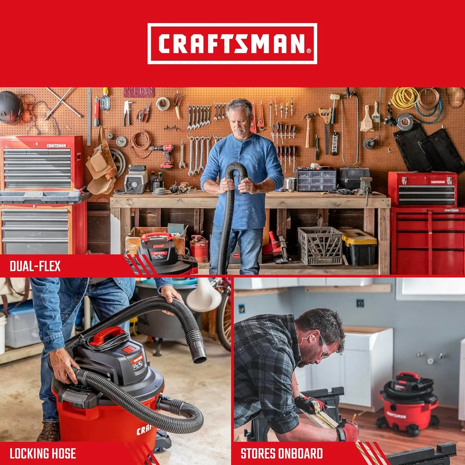 CRAFTSMAN CMXZVBE38763 2-1/2 in. x 7 ft. POS-I-LOCK Wet Dry Vac Hose Attachment Kit, Industrial-Grade Shop Vacuum Replacement Hose, Fits Most Wet/Dry Vacuums with a 2-1/2 in. Diameter