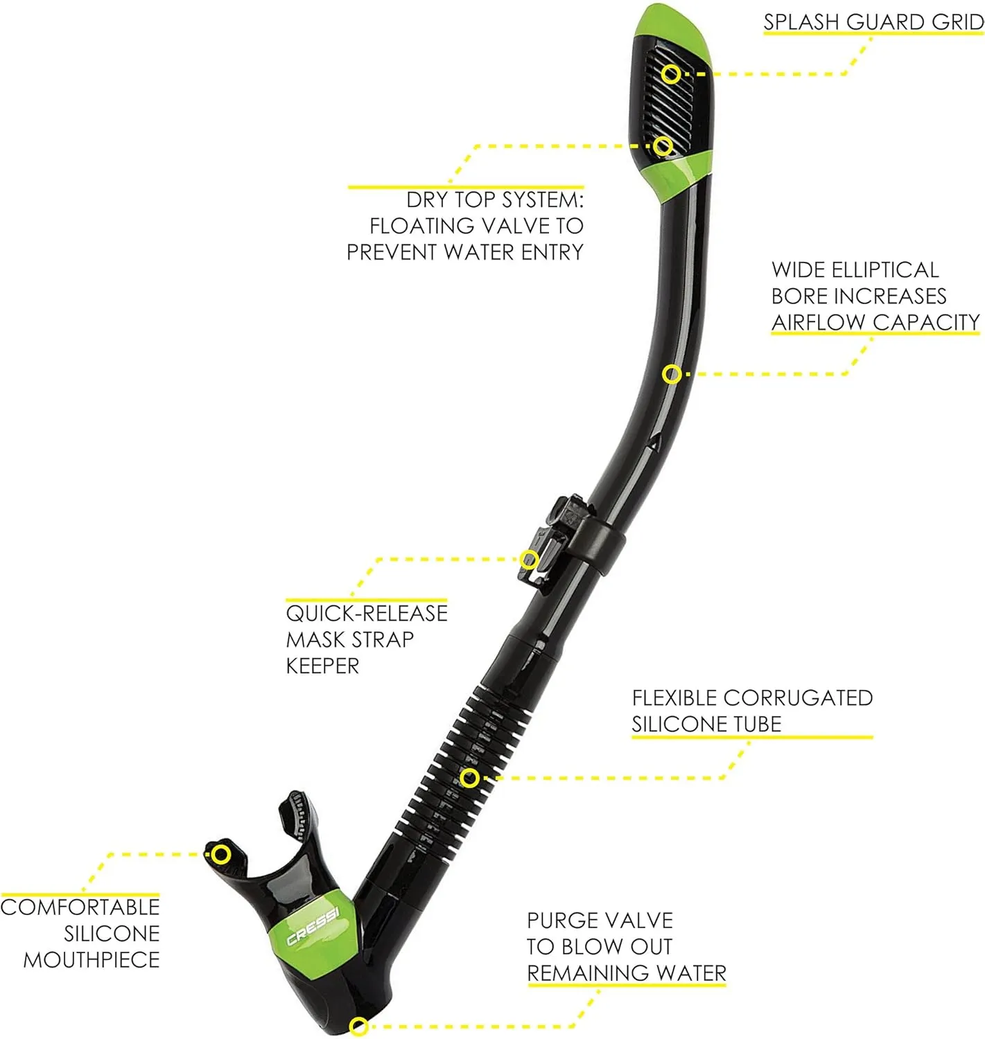 Cressi Adult Diving Dry Snorkel with Splash Guard and Top Valve - Supernova Dry: Designed in Italy