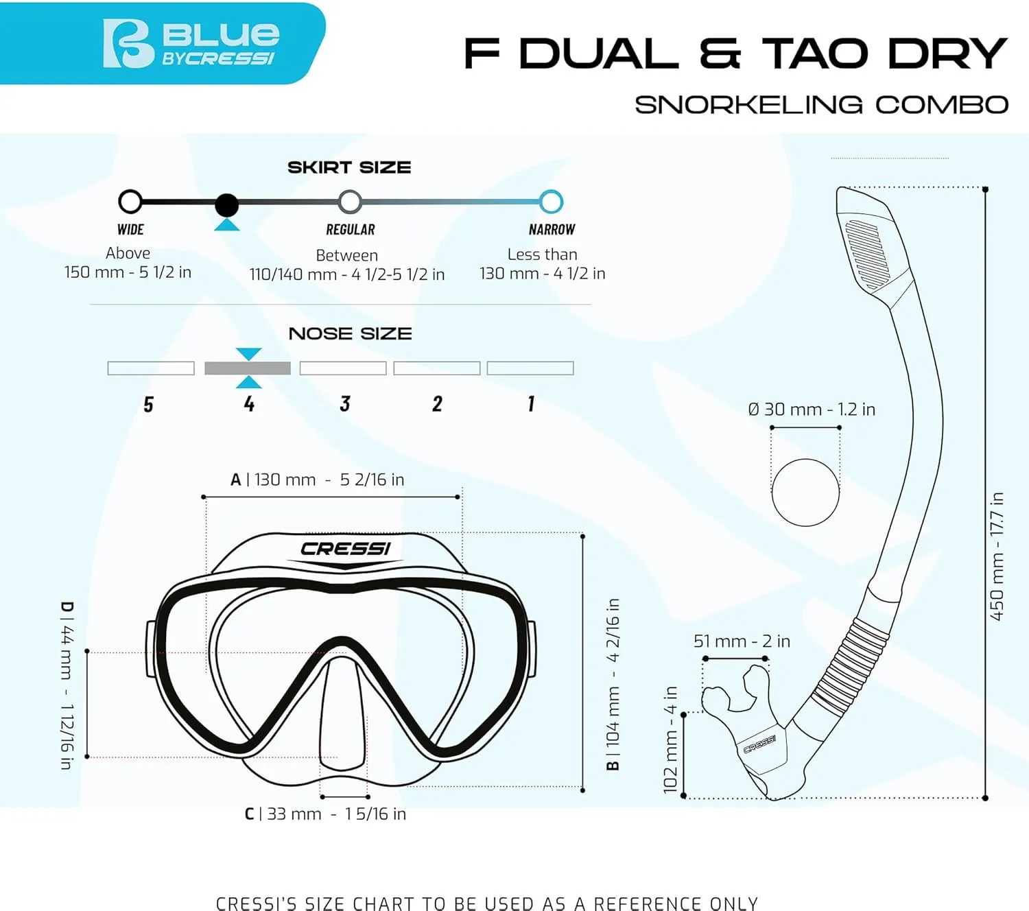 Cressi Single Lens Frameless Scuba Mask & Dry Snorkel for Snorkeling, Scuba Diving, F-Dual & Tao Dry: Designed in Italy