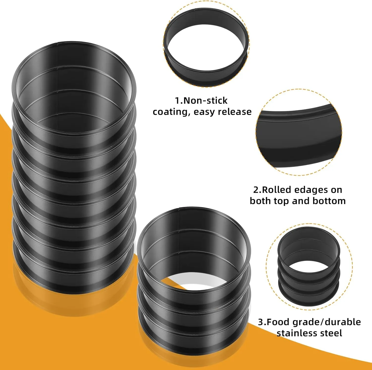 Crumpet Rings, 16Pack Nonstick English Muffin Ring, Outer diameter 4 Inch 3.3Inch Upgrade Stainless Steel Double Rolled Tart Rings. More Convenient to Take the Food of The Bakery Ring Mold.