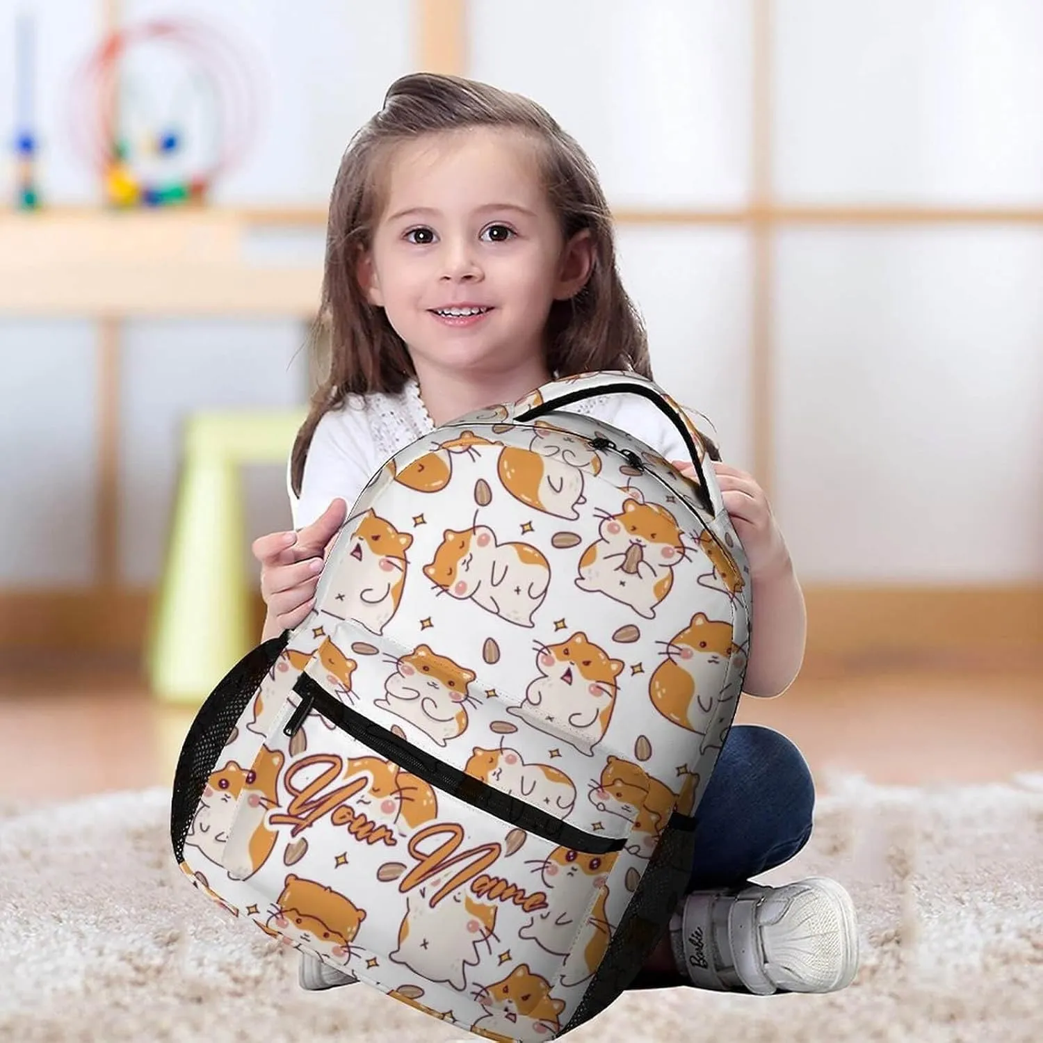 Custom Hamster School Backpack for Kids Girls Boys, 16 Inch Cute Hamsters Themed Bookbag, Personalized School Backpack for Students Children, Lightweight, Large Capacity
