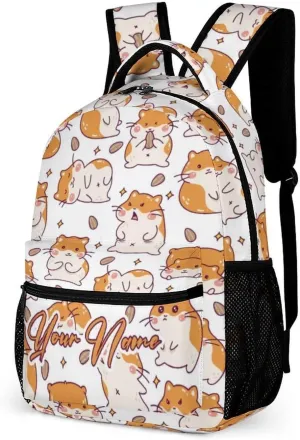 Custom Hamster School Backpack for Kids Girls Boys, 16 Inch Cute Hamsters Themed Bookbag, Personalized School Backpack for Students Children, Lightweight, Large Capacity