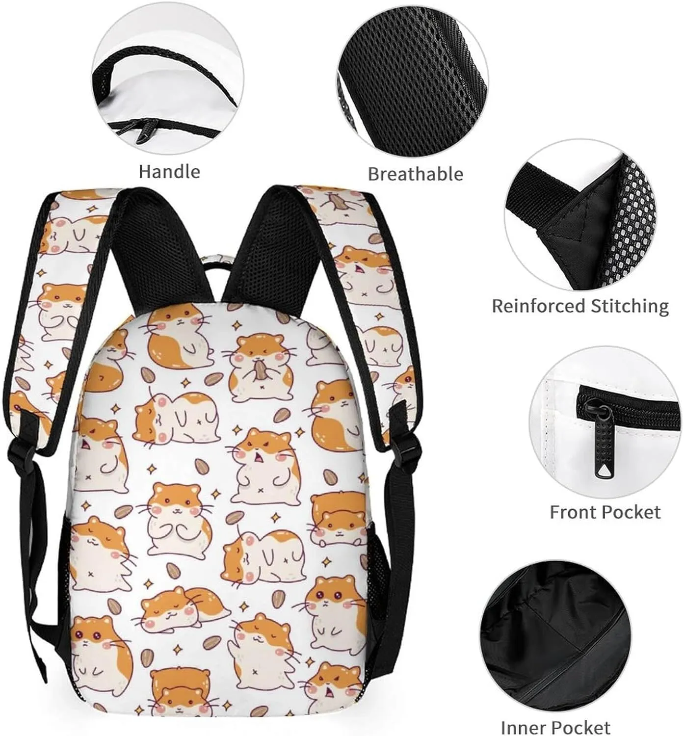 Custom Hamster School Backpack for Kids Girls Boys, 16 Inch Cute Hamsters Themed Bookbag, Personalized School Backpack for Students Children, Lightweight, Large Capacity