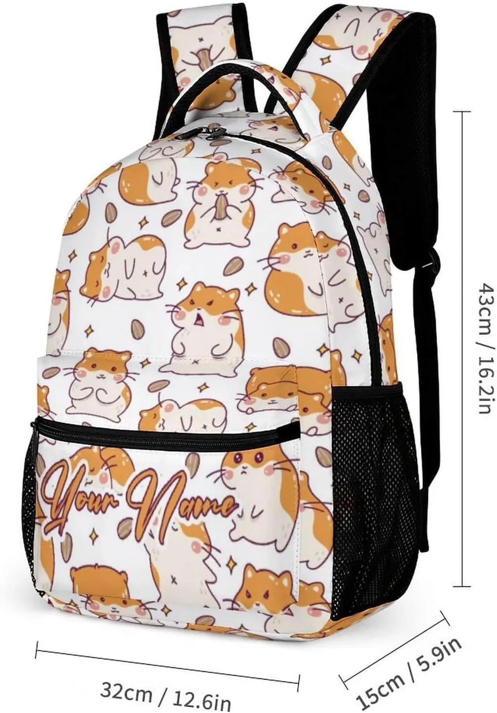 Custom Hamster School Backpack for Kids Girls Boys, 16 Inch Cute Hamsters Themed Bookbag, Personalized School Backpack for Students Children, Lightweight, Large Capacity