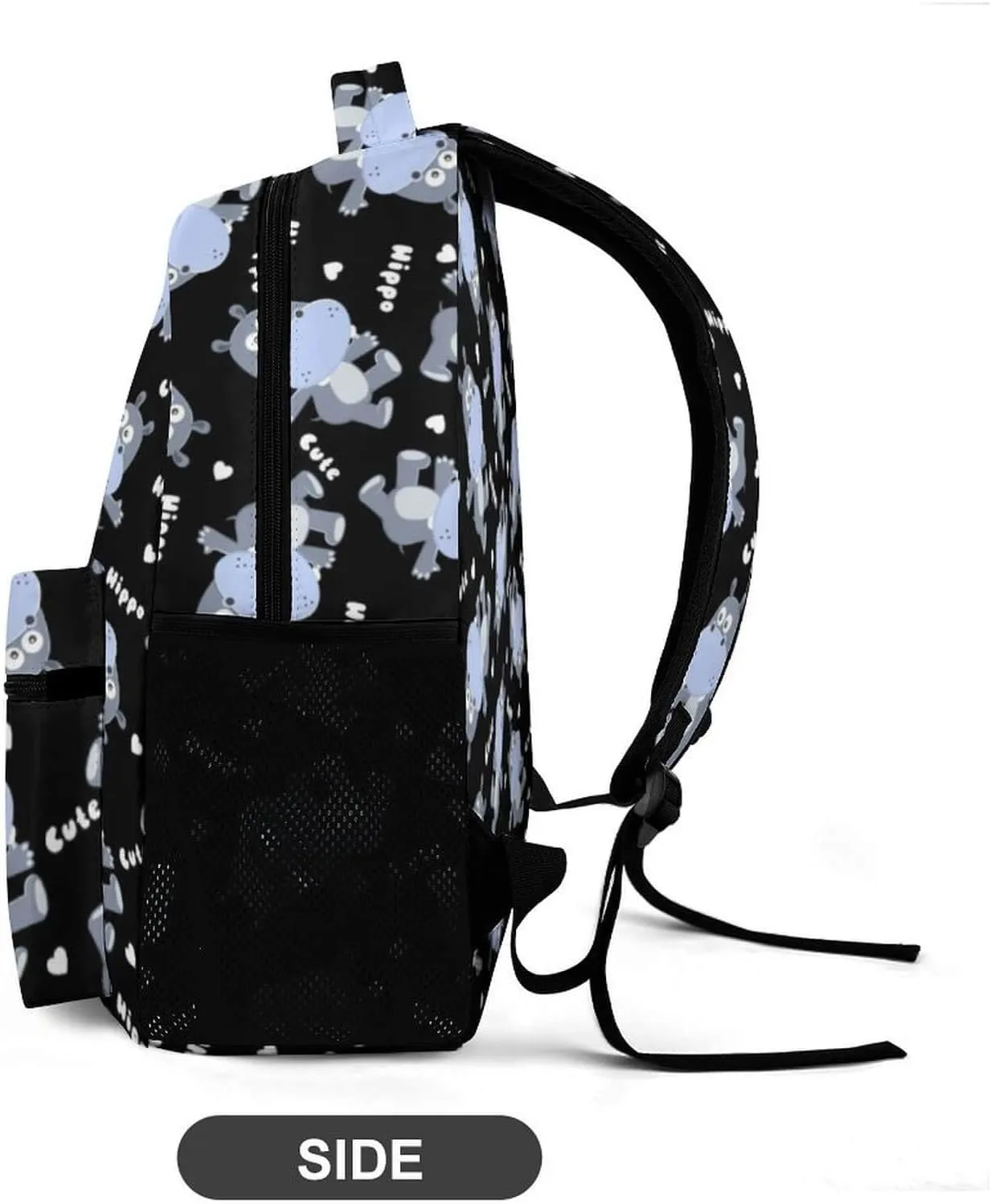 Custom Hippo School Backpack for Kids Girls Boys, 16 Inch Cute Hippos Themed Bookbag, Personalized School Backpack for Students Children, Lightweight, Large Capacity