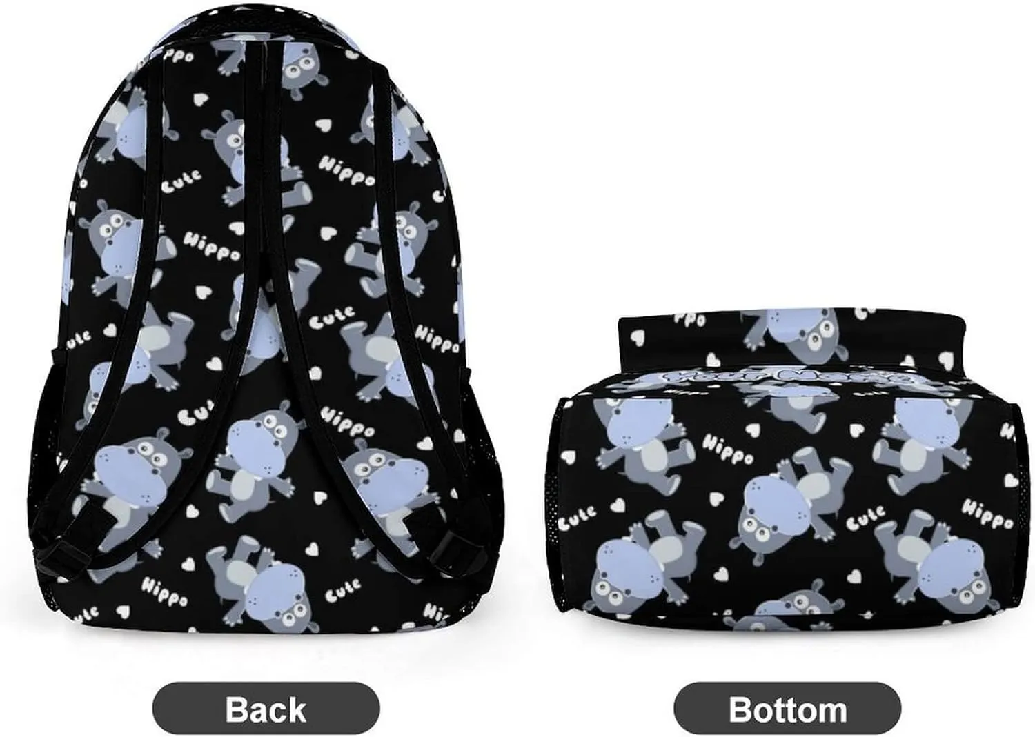 Custom Hippo School Backpack for Kids Girls Boys, 16 Inch Cute Hippos Themed Bookbag, Personalized School Backpack for Students Children, Lightweight, Large Capacity