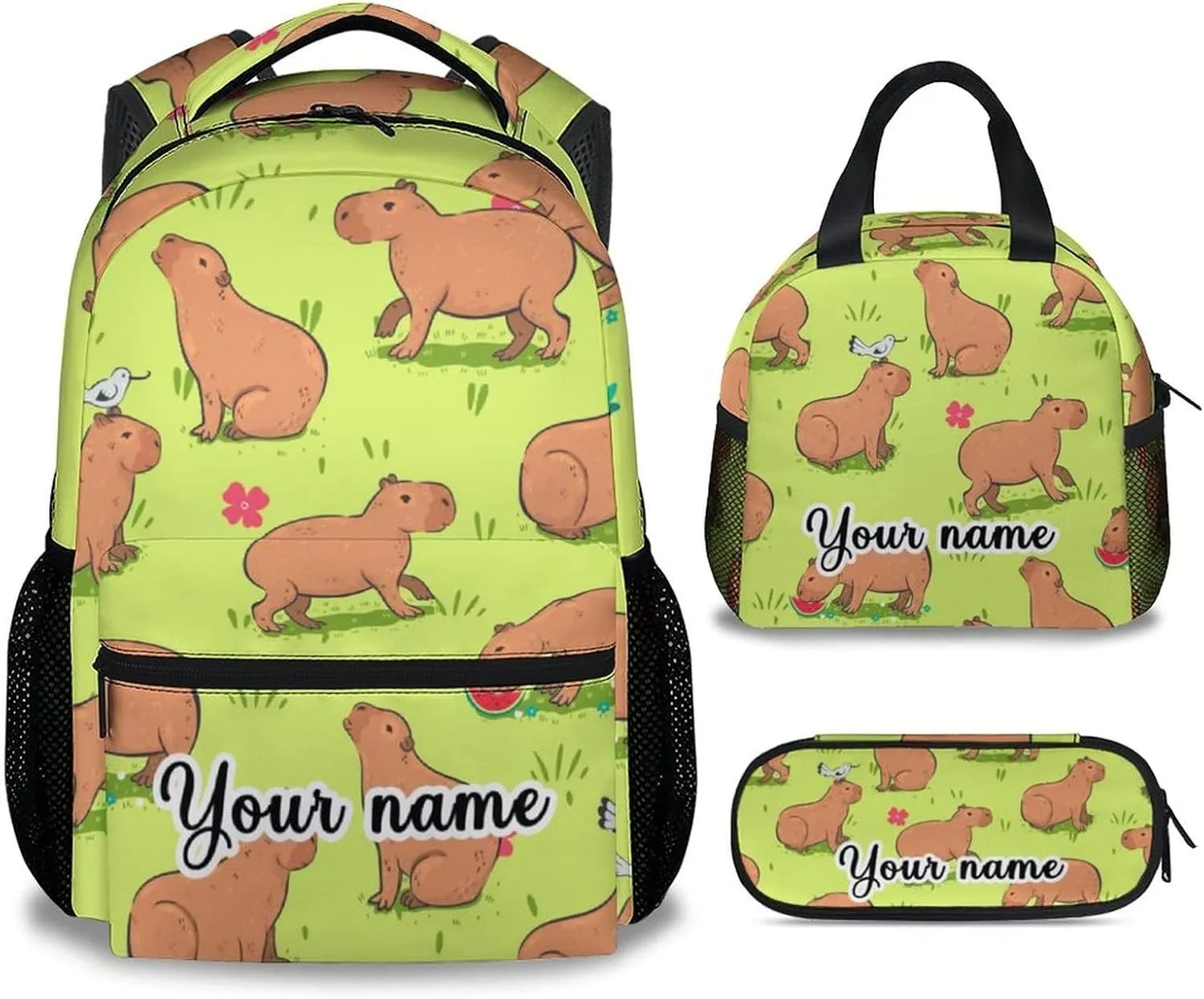 Custom Name Backpack with Lunch Box and Pencil Case, Set of 3 Cute Bookbag for Girls Boys, Lightweight Large Capacity School Bag