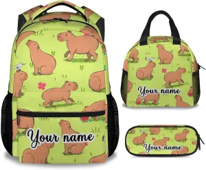 Custom Name Backpack with Lunch Box and Pencil Case, Set of 3 Cute Bookbag for Girls Boys, Lightweight Large Capacity School Bag