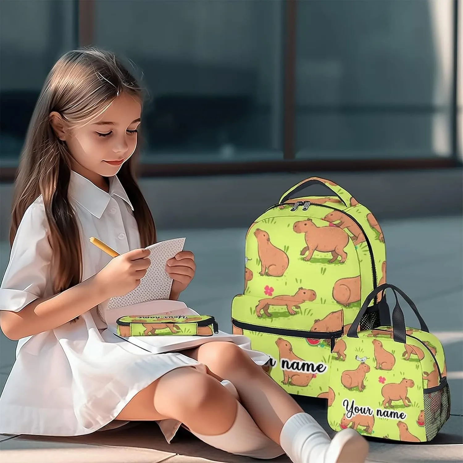 Custom Name Backpack with Lunch Box and Pencil Case, Set of 3 Cute Bookbag for Girls Boys, Lightweight Large Capacity School Bag