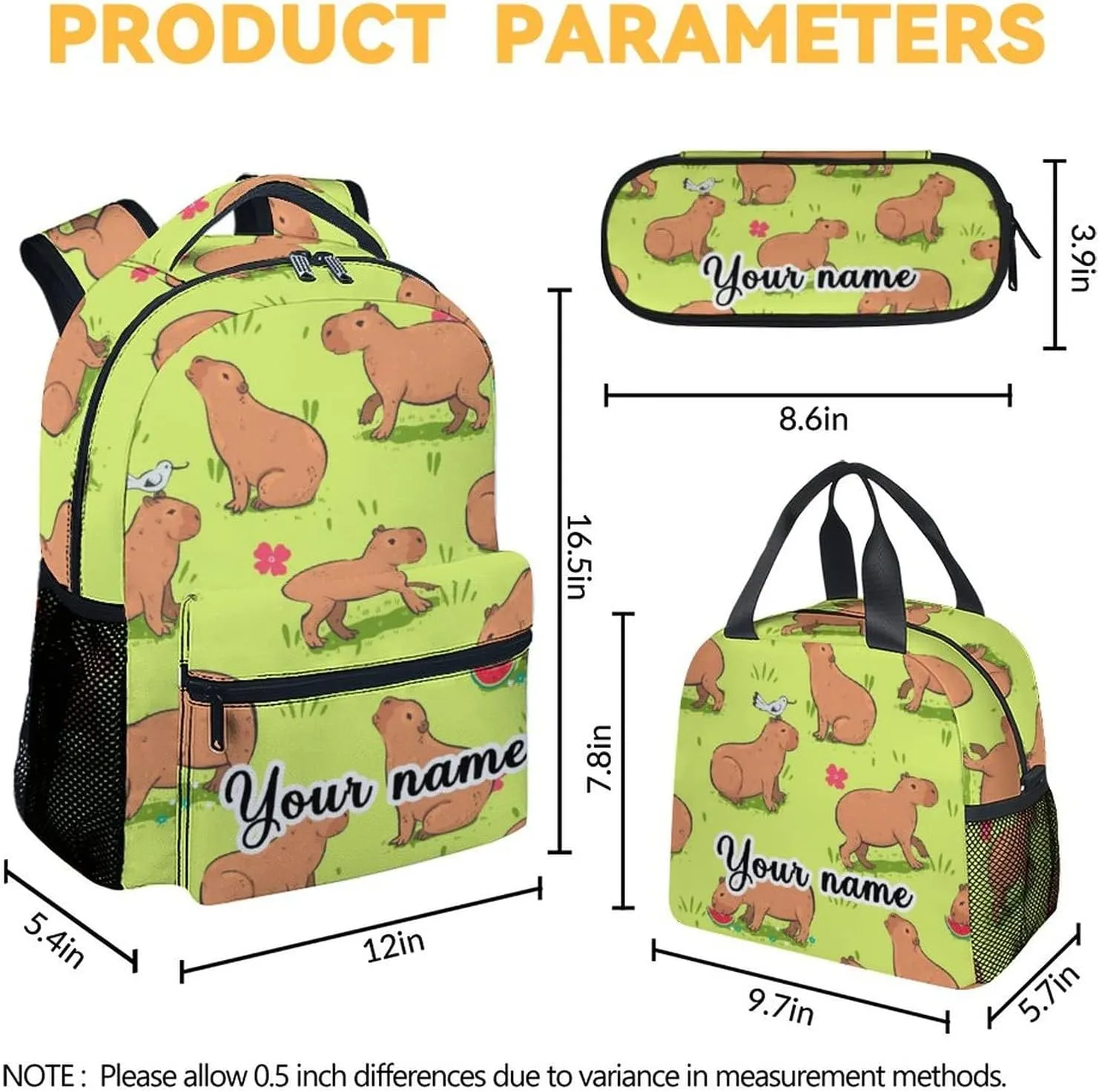 Custom Name Backpack with Lunch Box and Pencil Case, Set of 3 Cute Bookbag for Girls Boys, Lightweight Large Capacity School Bag