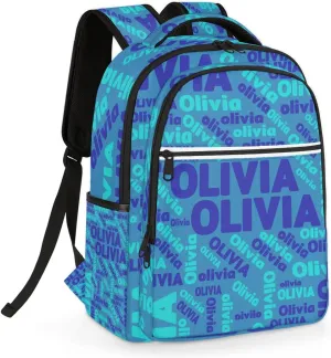 Custom Name Laptop Backpack Lightweight Personalized Shoulder Bag Backpack for Women Men Waterproof Casual Daypack Laptop Bag 16.1in, Blue