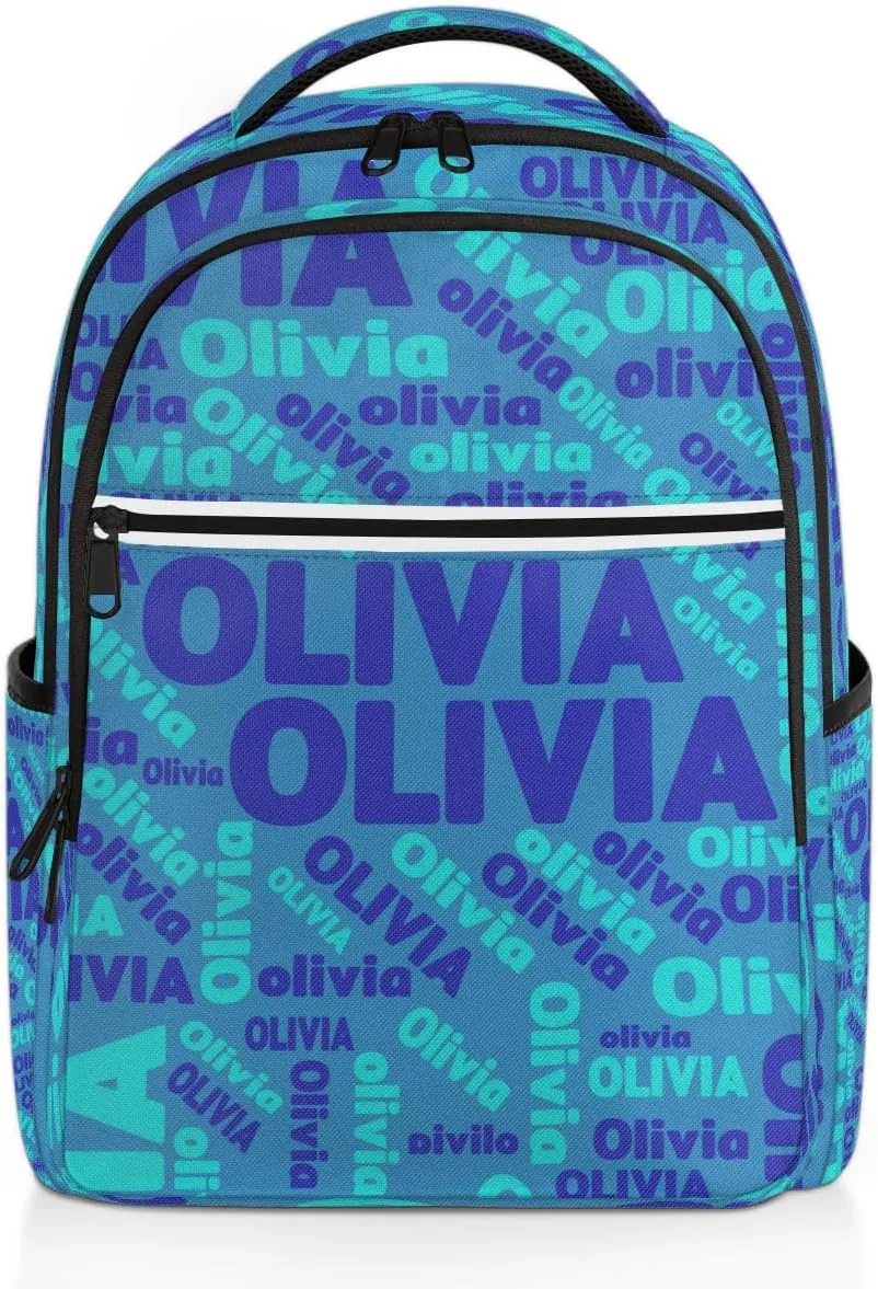 Custom Name Laptop Backpack Lightweight Personalized Shoulder Bag Backpack for Women Men Waterproof Casual Daypack Laptop Bag 16.1in, Blue
