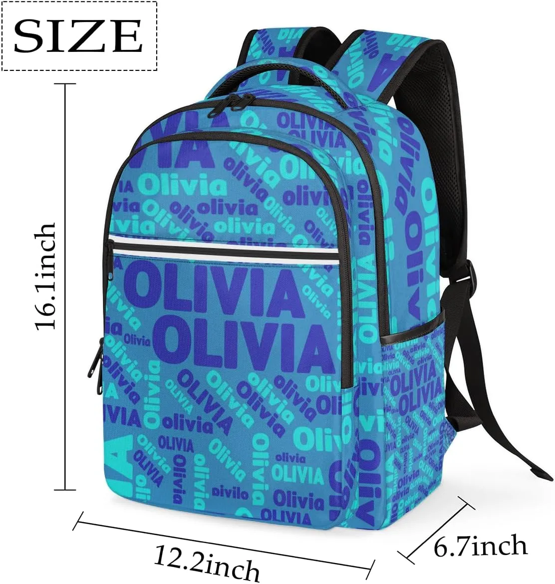 Custom Name Laptop Backpack Lightweight Personalized Shoulder Bag Backpack for Women Men Waterproof Casual Daypack Laptop Bag 16.1in, Blue