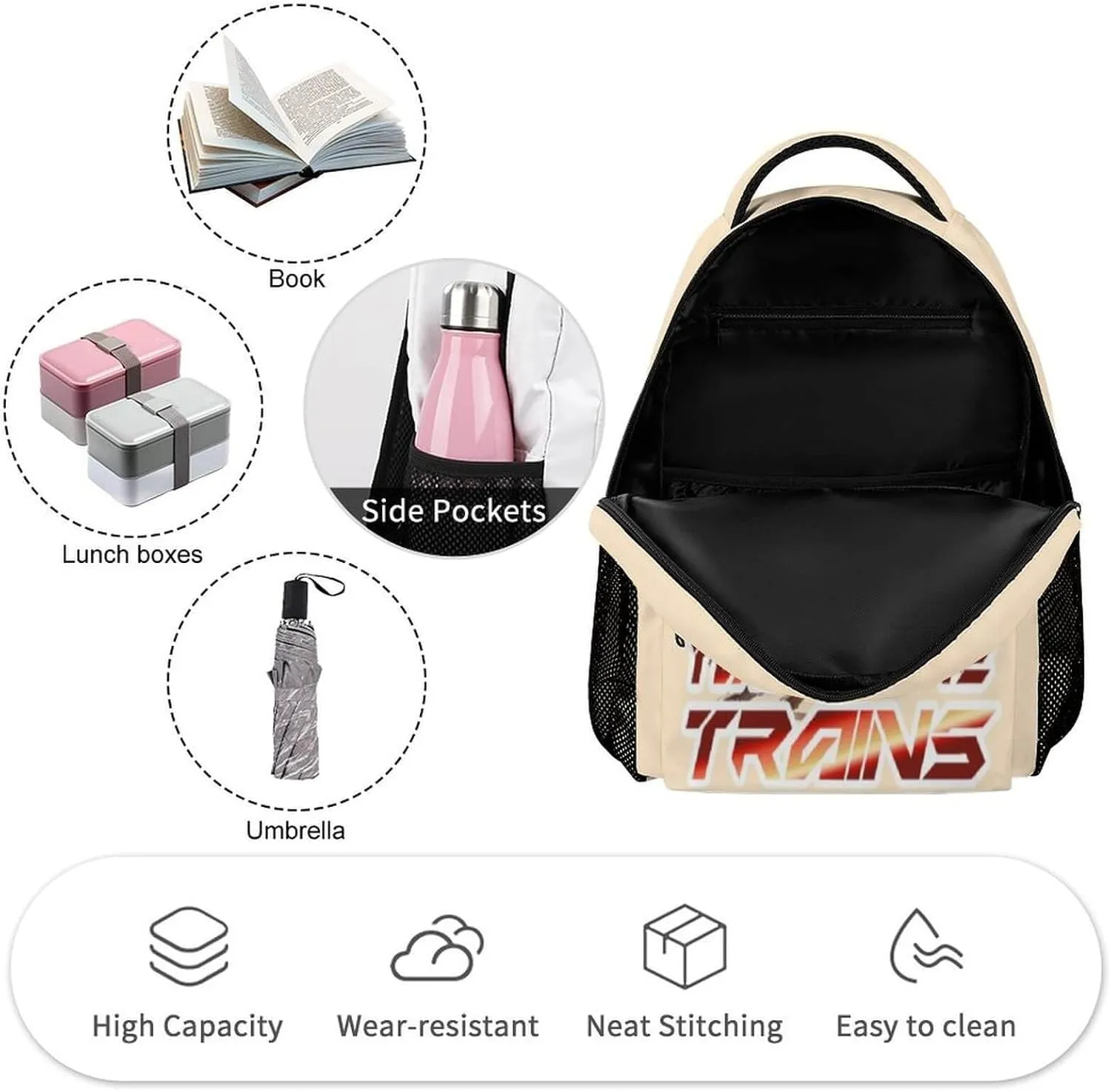 Custom Train School Backpack for Kids Girls Boys, 16 Inch Cute Train Themed Bookbag, Personalized School Backpack for Students Children, Lightweight, Large Capacity