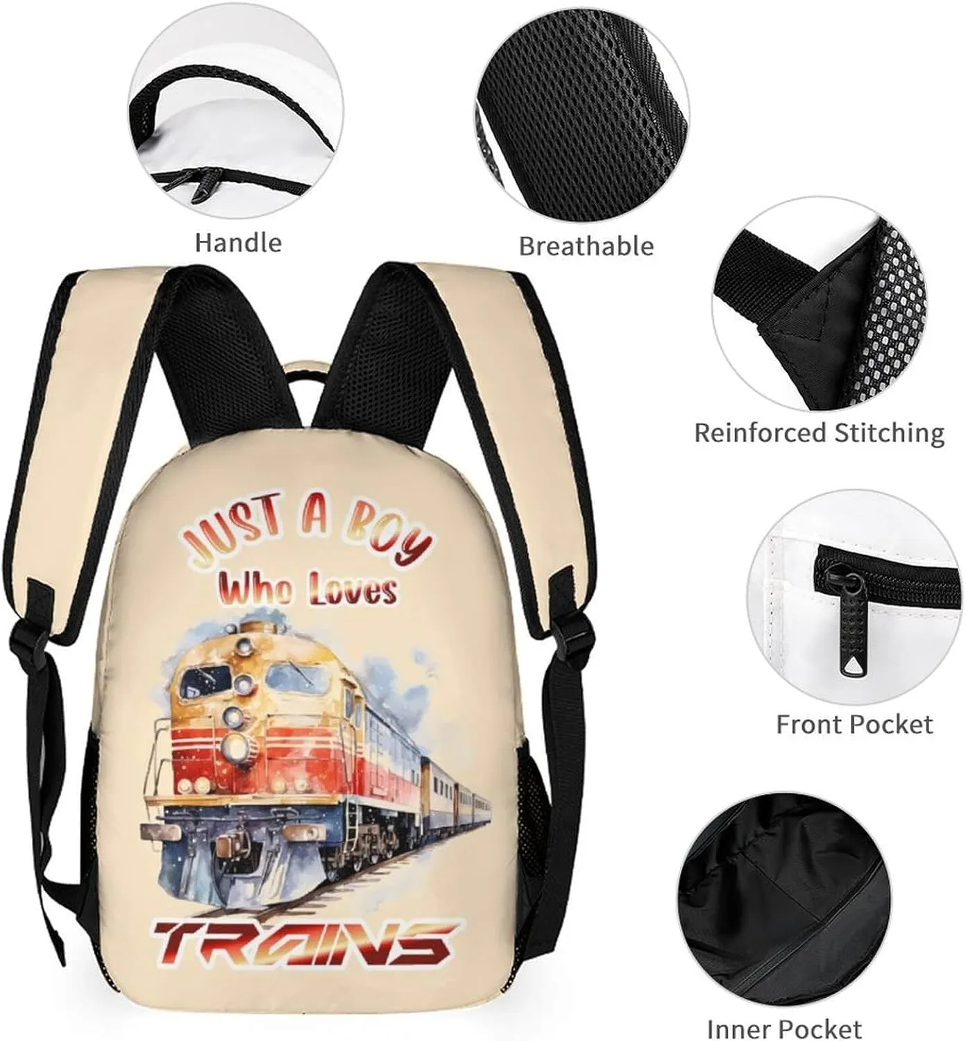 Custom Train School Backpack for Kids Girls Boys, 16 Inch Cute Train Themed Bookbag, Personalized School Backpack for Students Children, Lightweight, Large Capacity