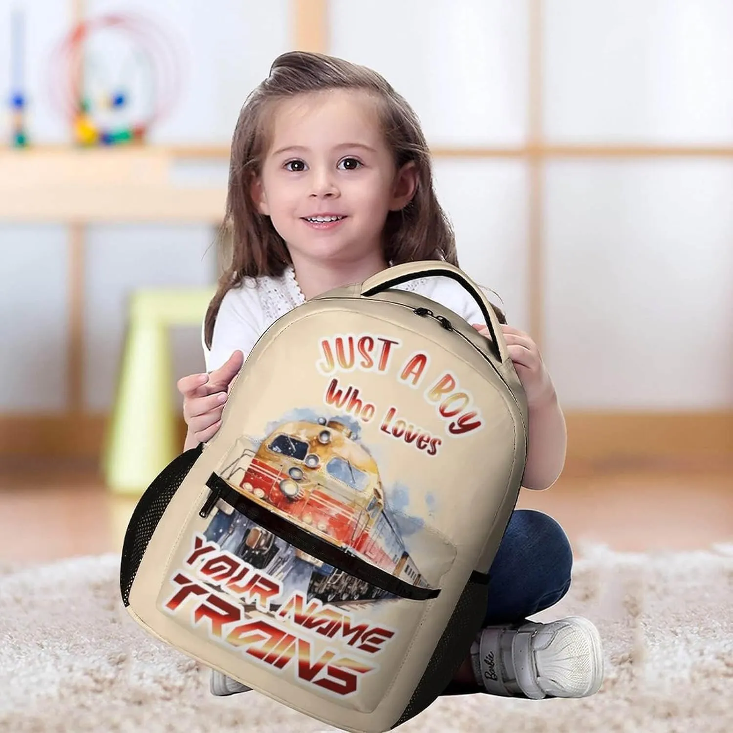 Custom Train School Backpack for Kids Girls Boys, 16 Inch Cute Train Themed Bookbag, Personalized School Backpack for Students Children, Lightweight, Large Capacity