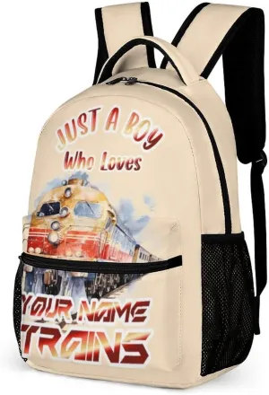 Custom Train School Backpack for Kids Girls Boys, 16 Inch Cute Train Themed Bookbag, Personalized School Backpack for Students Children, Lightweight, Large Capacity