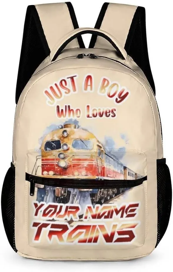 Custom Train School Backpack for Kids Girls Boys, 16 Inch Cute Train Themed Bookbag, Personalized School Backpack for Students Children, Lightweight, Large Capacity