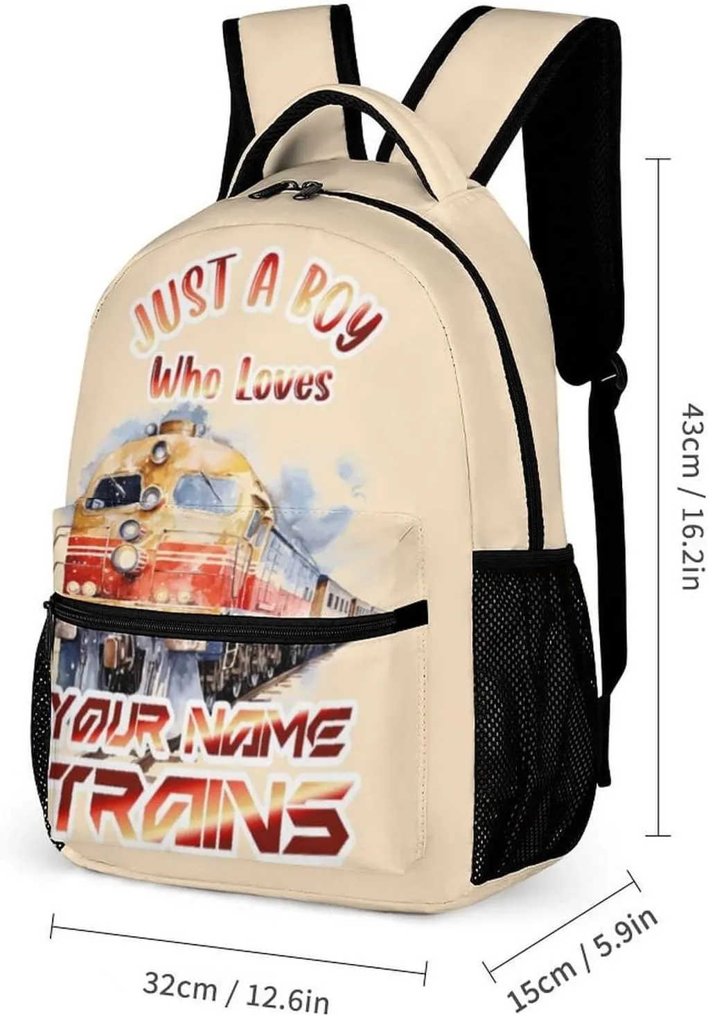 Custom Train School Backpack for Kids Girls Boys, 16 Inch Cute Train Themed Bookbag, Personalized School Backpack for Students Children, Lightweight, Large Capacity