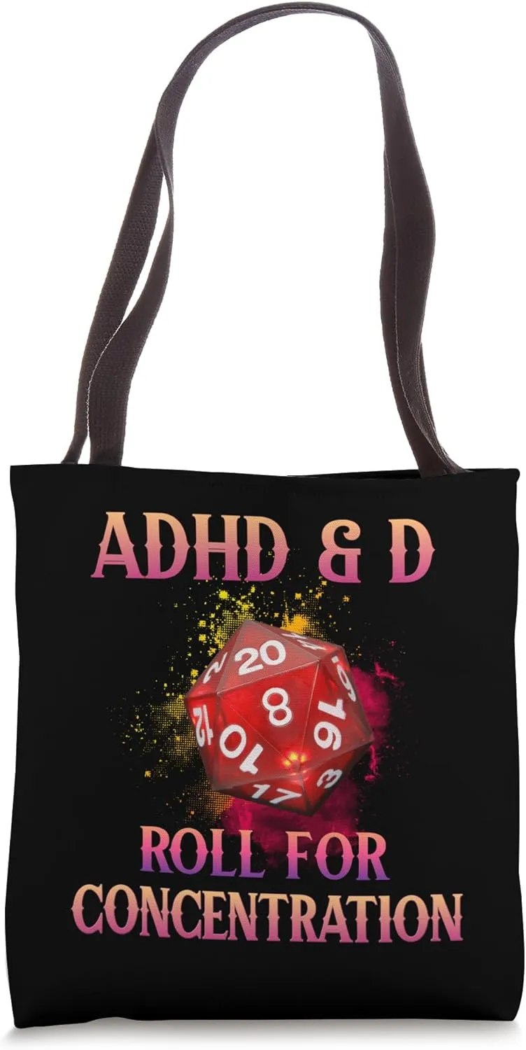 Cute ADHD&D Roll For Concentration Neurodiversity Apparel Tote Bag