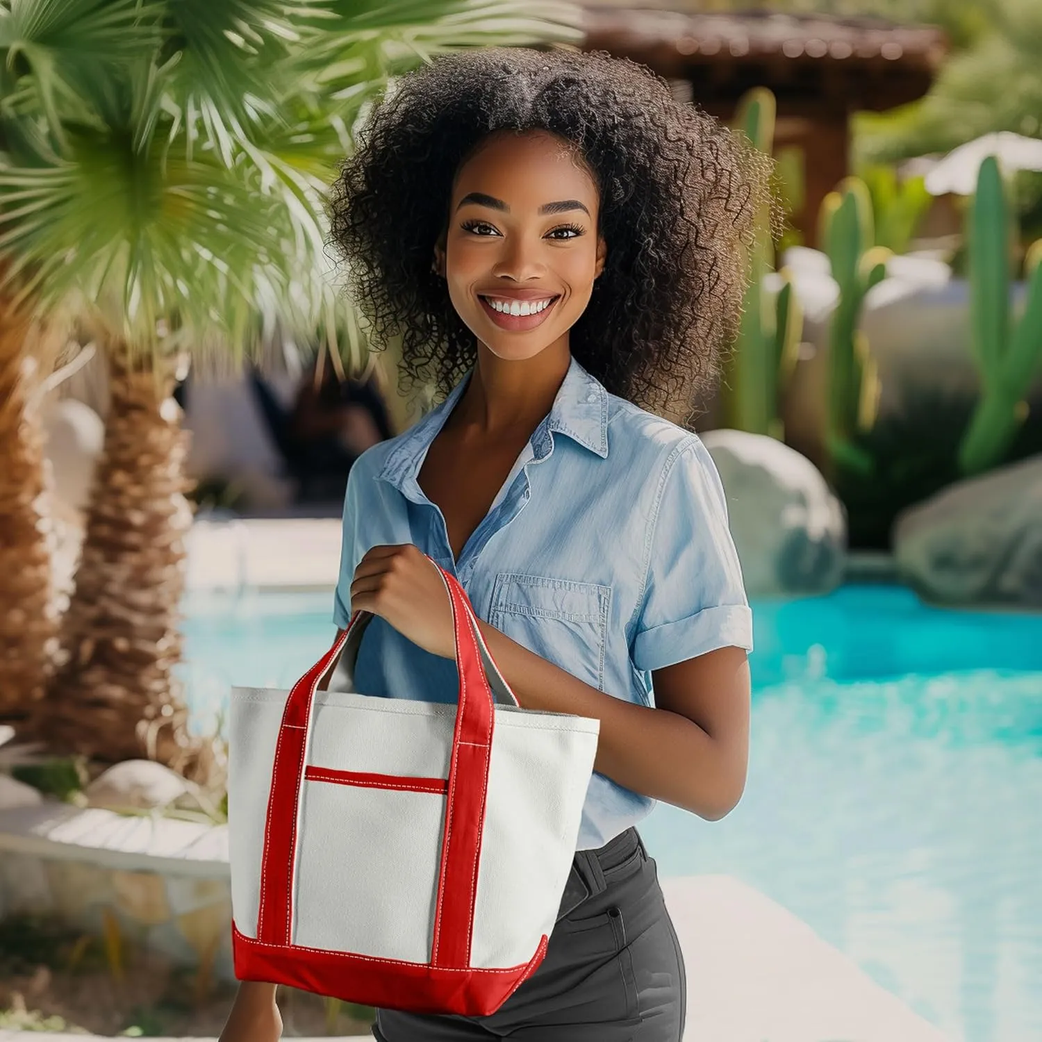 DALIX 14" Mini Small Cotton Canvas Party Favor Wedding Gift Tote Bag in Red White