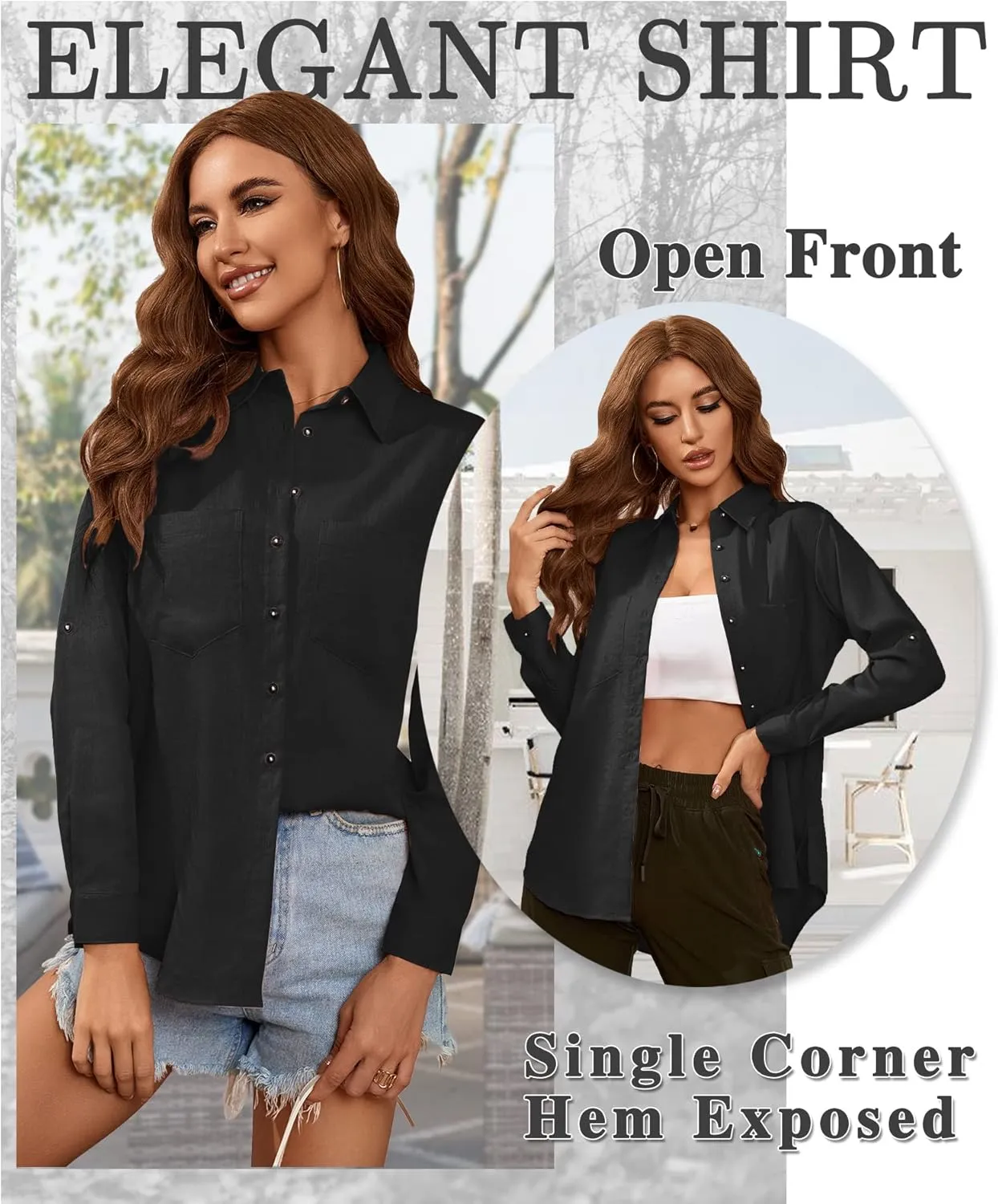 Deer Lady Womens Button Down Shirts Roll Up Long Sleeve Casual Blouse Shirts Tops