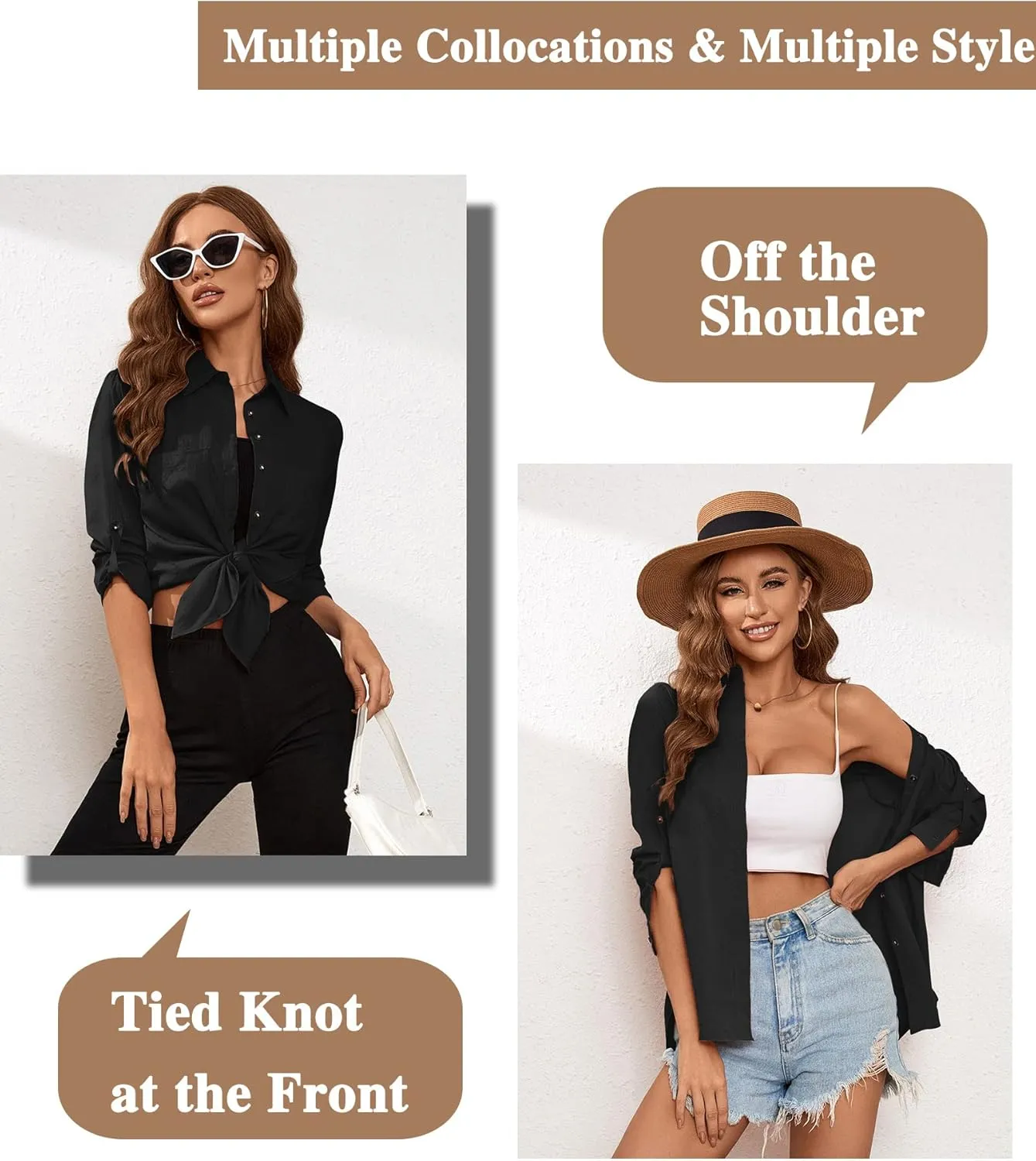 Deer Lady Womens Button Down Shirts Roll Up Long Sleeve Casual Blouse Shirts Tops